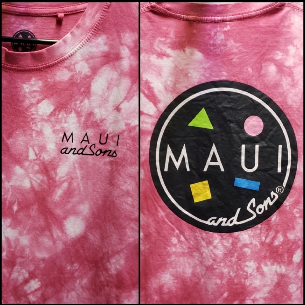 Maui and Sons pink tie dye unisex/mens XL graphic tee shirt surf skate beach